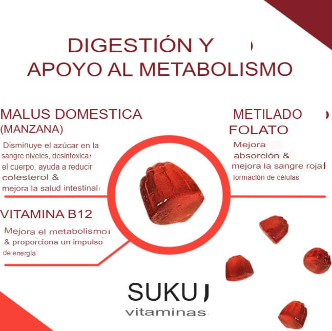 🍏Gomitas de Vinagre de Manzana con Vitaminas B12 y Folato SUKU 🍎