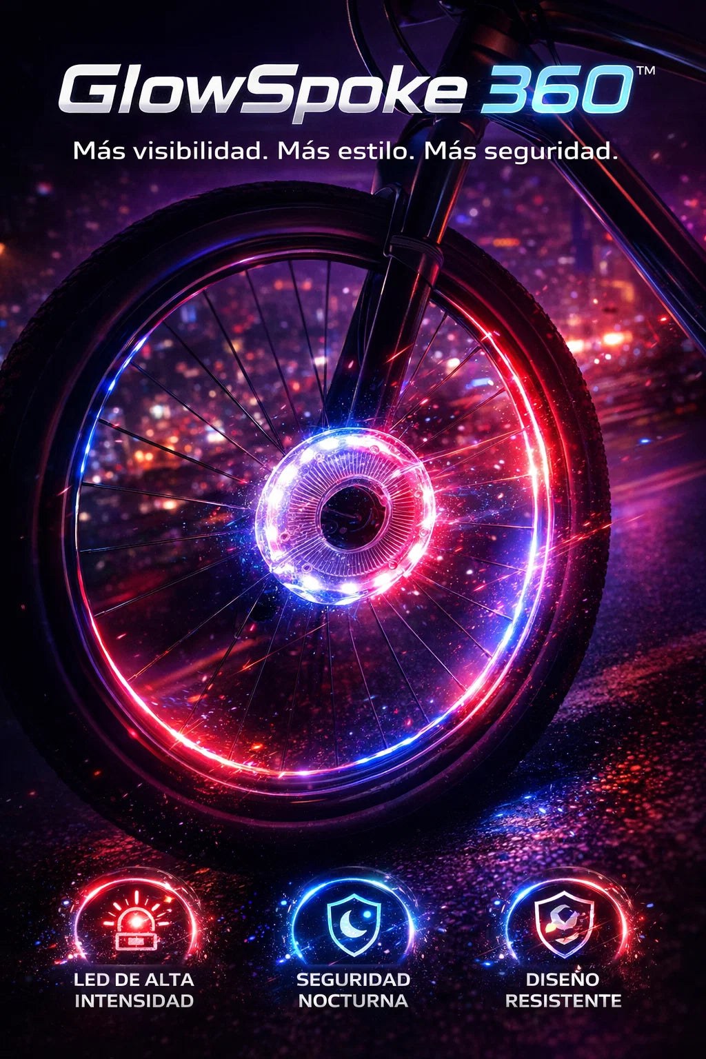 GlowSpoke 360™ x2 Luces LED ⚡ Visibilidad total en segundos, sin herramientas
