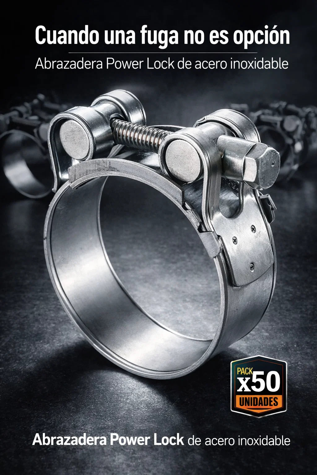 Abrazadera Power Lock de acero inoxidable x50 unidades