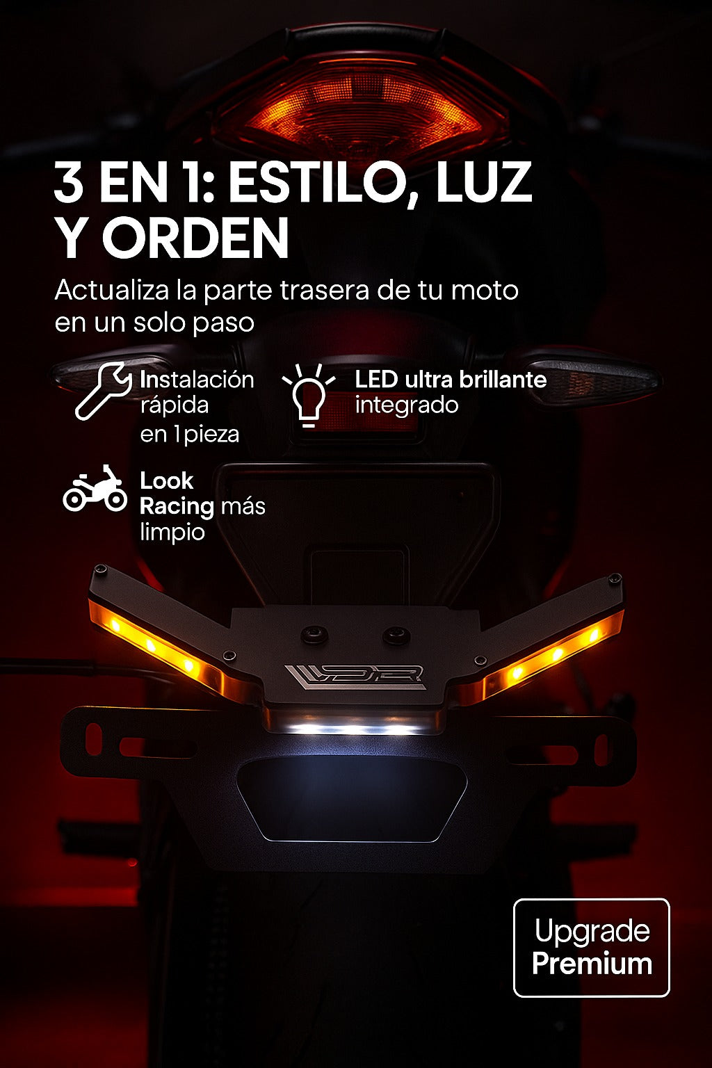 PlacaGuard 3en1-💡Iluminación total: direccionales+luz de placa en uno