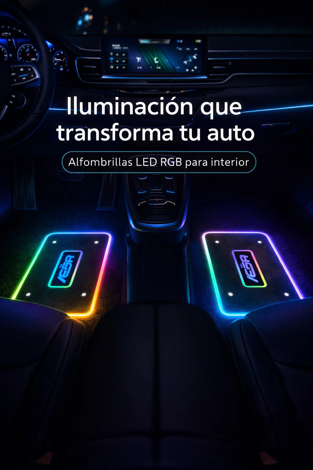 x2 alfombrillas LED RGB para el piso del vehículo, control por app/USB