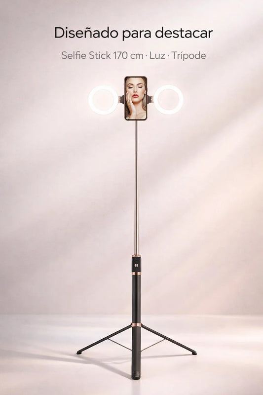 Palo Selfie de 170 CM con Anillo de Luz y Control Remoto