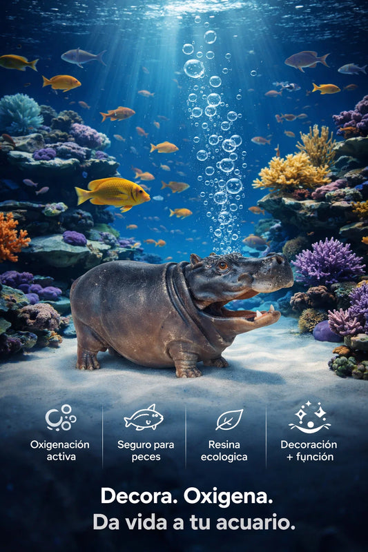 🦛🫧Decoración de acuario + difusor de burbujas en resina (Hipopótamo)🐟🌊