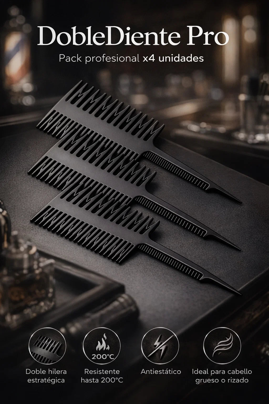 x4 💇‍♂️🔥 DobleDiente Pro – Peine Profesional Antiestático Resistente al Calor