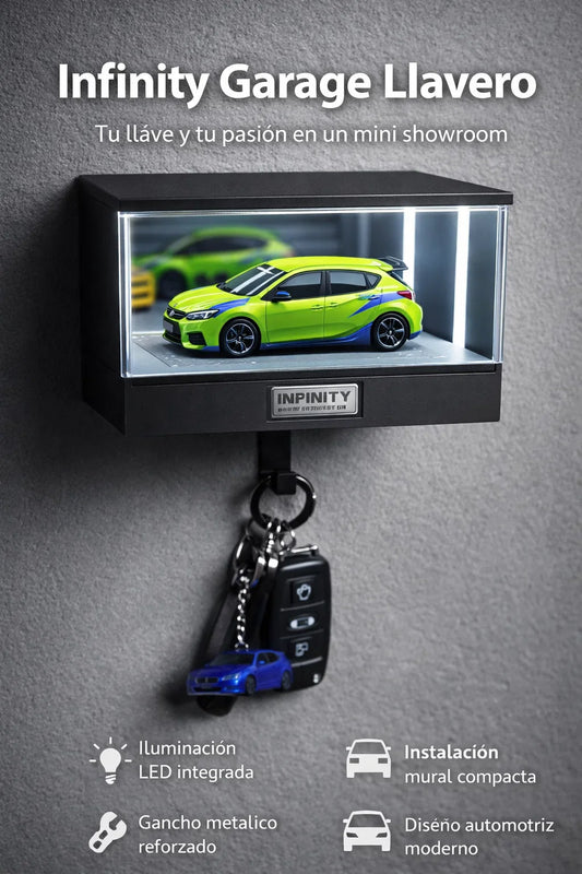 🚗💡 Infinity Garage Llavero – Portallaves Mural Iluminado 11 x 10 x 6 cm