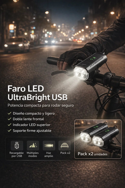 🚴‍♂️🔦 X2 Faro LED Ultra USB – Luz Delantera Recargable para Bicicleta