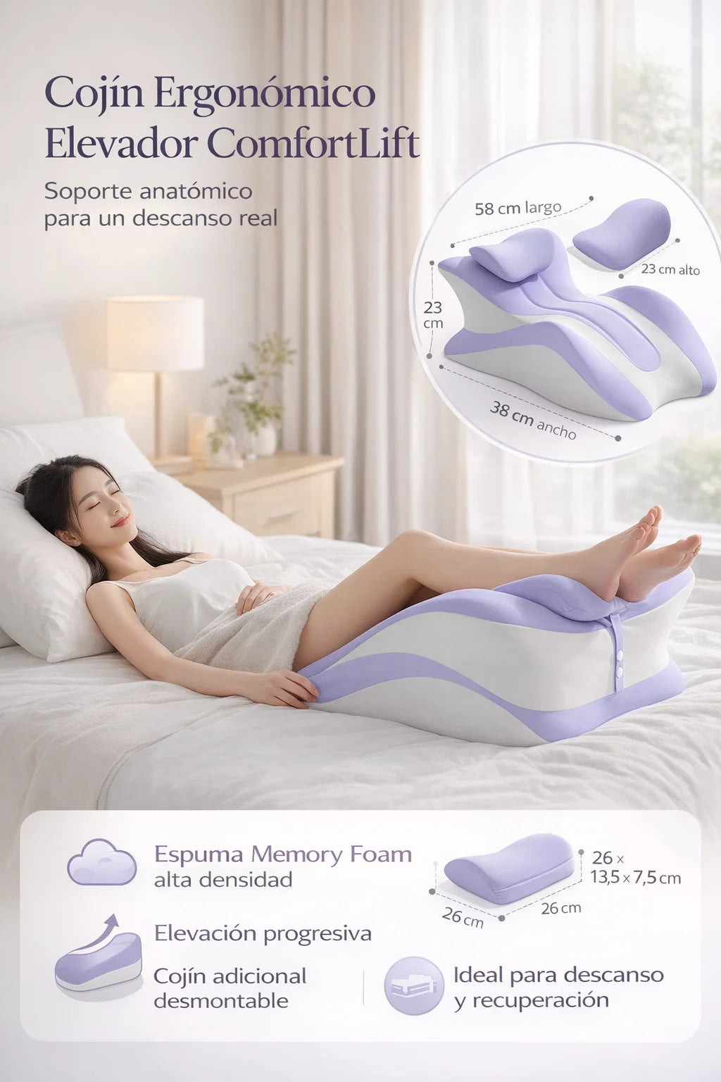 Cojín de Espuma Viscoelástica Moderno, para Posicionamiento Corporal🛏️